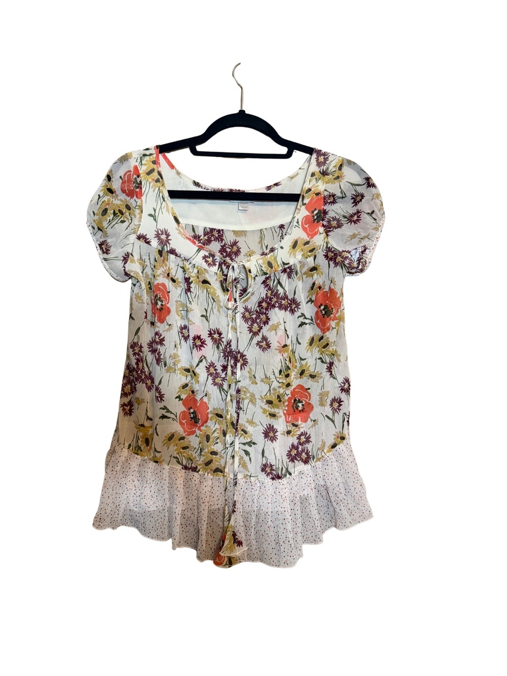 Jovovich Hawk Target Collab Floral Tie-Front Peasant Top in Cream and Coral